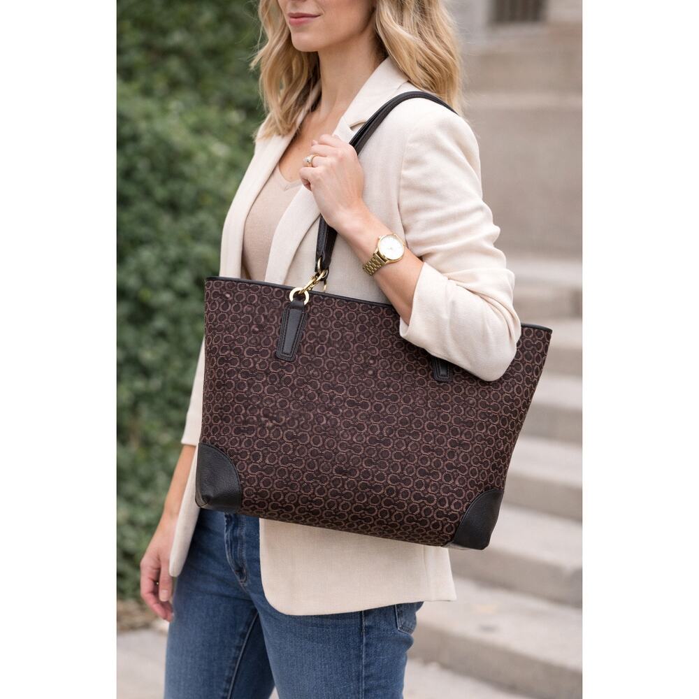 Coach Signature C Women’s Madison Canvas Tote Brown Leather Trim Gold Hardware - Picture 2 of 12